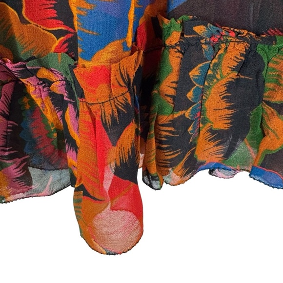 FARM RIO Flowers Smocked Ruffle Detail Floral Blouse Size S - Picture 10 of 12